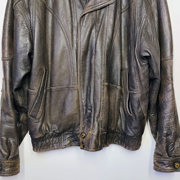 Pierre Cardin Vintage Leather Bomber Jacket Brown Full Zip Mens Size Large - Picture 2 of 16